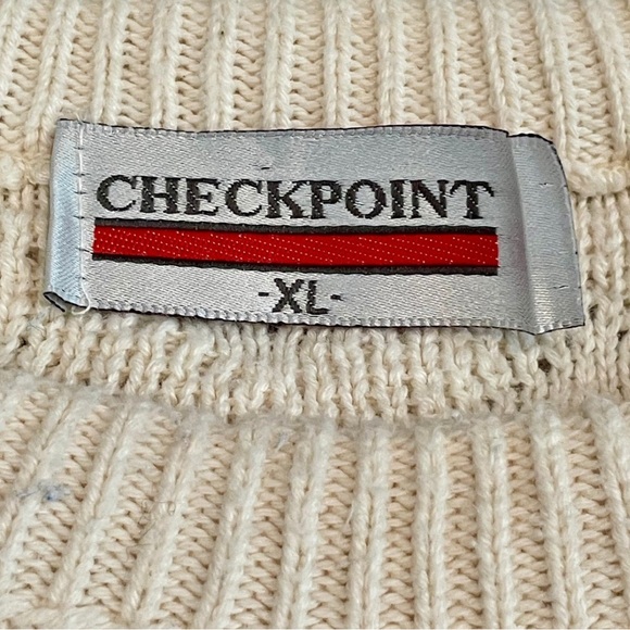Vintage 80s 90s Checkpoint 3D Textured Chunky Knit Crewneck Sweater Cream - Picture 9 of 12